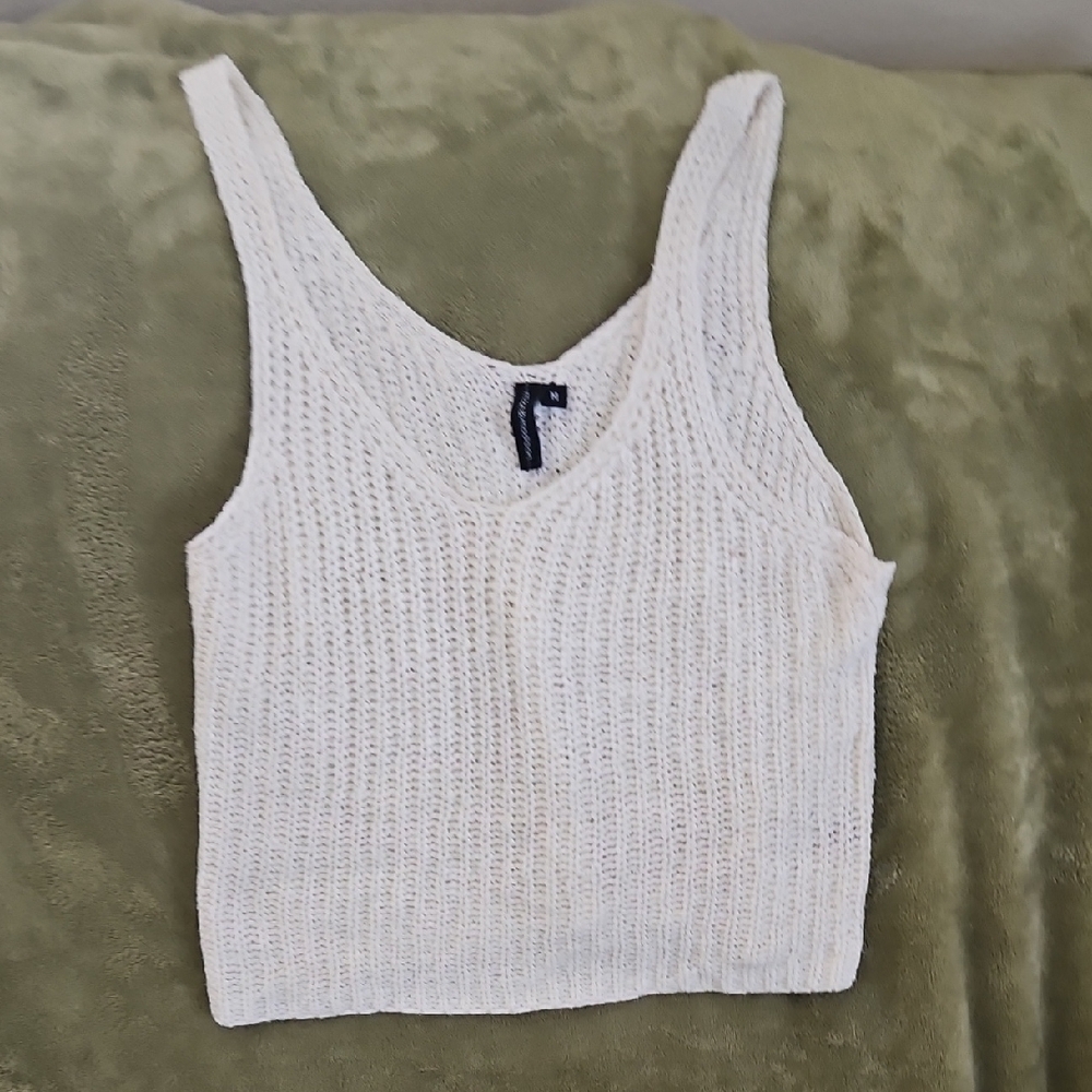 Cream Ribbed Crop Tank Top